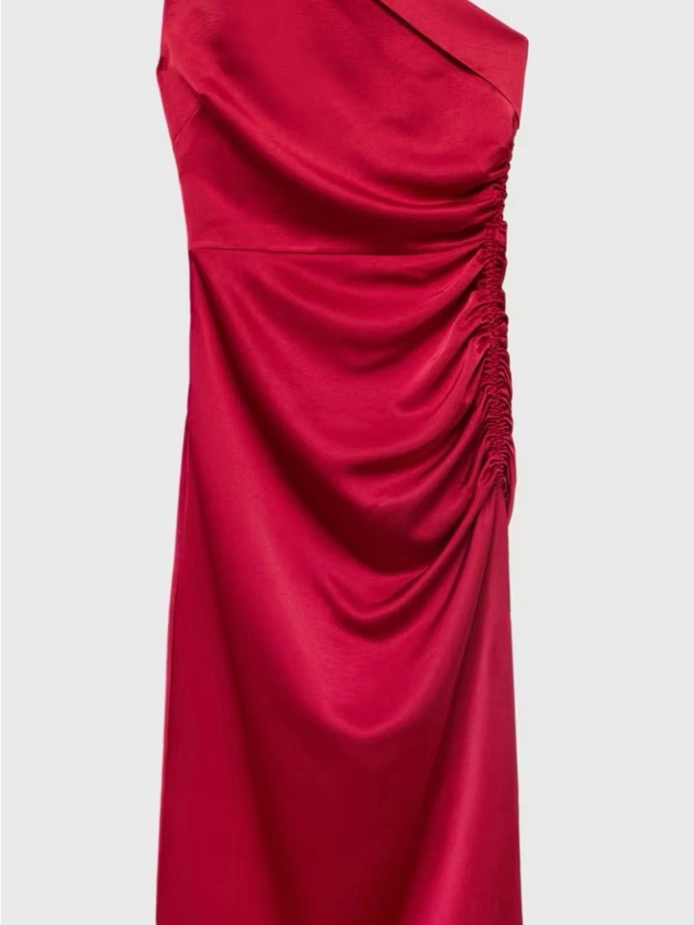 Mango One-Shoulder Wine Red Ruched Gown - Picture 5 of 10